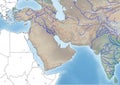 Southwest Asia continent Illustration with the main rivers Royalty Free Stock Photo