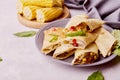 Southwest Chicken Egg Rolls combination of corn, black beans, red bell peppers, jalapenos, shredded cheese chicken with Royalty Free Stock Photo