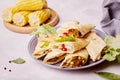 Southwest Chicken Egg Rolls - corn, beans, red bell peppers, jalapenos, shredded cheese, chicken with sweet and spicy Royalty Free Stock Photo