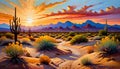 Southwest desert golden sunset sand saguaro cactus