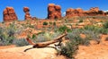 Southwest Desert Landscape Panorama with Balanced Rock and Garden of Eden, Arches National Park, Utah, USA Royalty Free Stock Photo