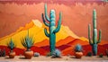 Southwest desert painted stucco outside wall mural