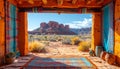 Southwestern Vista Through Adobe Archway With Red Rock Formations View Royalty Free Stock Photo
