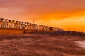 Southwold Suffolk Beach Huts Orange Sky Royalty Free Stock Photo