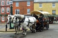 Shire Horses and Brewery Dray parked in market square.