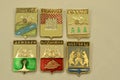 Souvenir badges of coats of arms of Russian cities