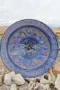 Souvenir blue ancient plate and crystal minerals Royalty Free Stock Photo
