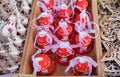 Souvenir ceramic red bells for sale at christmas market