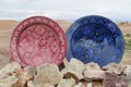 Souvenir colorful plates and crystal minerals Royalty Free Stock Photo