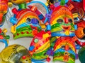 Souvenir colourful wooden masks Devil Huma Royalty Free Stock Photo