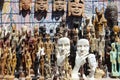 Souvenir display showing statues and masks in Aswan