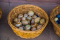 Souvenir eggs from stone basket. Traditional market. Ankara, Turkey