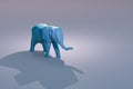souvenir figure of an elephant of blue color with a shadow on a gray background. copy paste. 3D render