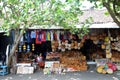 Souvenir items from art, handicraft to shirts are for sale on at the souvenir market in Pura Tirta Empul, Bali