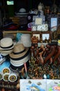 Souvenir items from art, handicraft to shirts are for sale on at the souvenir market in Pura Tirta Empul temple in Bali