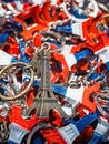 Miniature Eiffel tower key rings in a souvenir shop in Paris Royalty Free Stock Photo