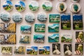 Souvenir magnets displayed for sale in a souvenir shop, Bad Ischl, Austria