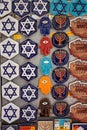 Souvenir magnets with jewish symbols (Magen David, menorah, hams