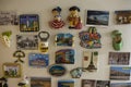 Souvenir magnets sticked on the fridge of home Royalty Free Stock Photo