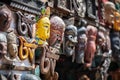 Souvenir masks at Nepal market Royalty Free Stock Photo