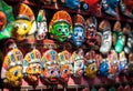 Souvenir masks at Nepal market Royalty Free Stock Photo