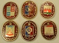 Souvenir metal badges with coats of arms of the cities of the RSFSR.