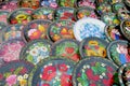 Souvenir plates paintinted with flowers Royalty Free Stock Photo