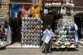 A souvenir seller tries to entice customers into his store at Philae in Aswan, Egypt.