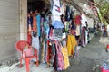 Souvenir shirts are for sale on at the souvenir market in Pura Tirta Empul, Bali