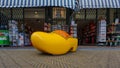 Souvenir shop with gigantic yellow clog in front of the shop window, Delft, Netherlands Royalty Free Stock Photo