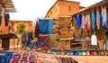 Souvenir shop in the open air in Kasbah Ait Ben Haddou near Ouarzazate in the Atlas Mountains of Morocco. Artistic picture. Beauty Royalty Free Stock Photo