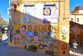 27.08.2018. Souvenir shop with typical ceramic products of Sicilian style showing on wall outside building on the street in the ol Royalty Free Stock Photo