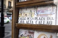 Souvenir showcase wit traditional tile street signs in Madrid, Spain sight of the city 2018-08-07