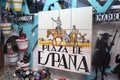 Souvenir showcase with old traditional tile street signs in Madrid, Spain sight o city 2018-08-07