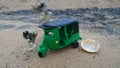 Souvenir from Sri Lanka: tuk-tuk, tropical flowers and corals.