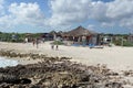 Souvenir stands on a beach in Cozumel