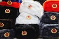 Souvenir winter hats with earflaps from Russia