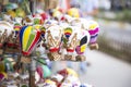 Souvenirs from Cappadocia, Turkey. Small cute colorful hot air balloons on the street market. 2019-08-14 Royalty Free Stock Photo