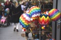 Souvenirs from Cappadocia, Turkey. Small cute colorful hot air balloons on the street market. 2019-08-14 Royalty Free Stock Photo