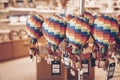 Souvenirs from Cappadocia, Turkey. Small cute colorful hot air balloons on the street market. 2019-08-14 Royalty Free Stock Photo