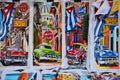 Souvenirs of Cuba at local market, chevrolets painting Royalty Free Stock Photo