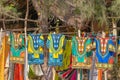 African styl shirts hanging at the street market for selling at Diani Beach, Kenya