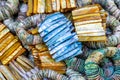 Souvenirs exhibited in market shops of the old town Mutrah. Oman. Arabian Peninsula.