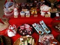 Souvenirs toys and figurine gifts amulets in local hawker shop for japanese people and foreign travelers travel visit and select