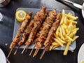 Souvlaki greek etnic food mear roasted in a plate