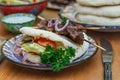 Souvlaki or kebab, grilled meat skewer and pita bread Royalty Free Stock Photo