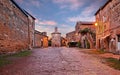 Sovana, Grosseto, Tuscany, Italy: ancient square in the old town of the medieval village founded in Etruscan times Royalty Free Stock Photo