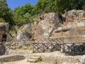 SOVANA, TUSCANY, ITALY - JUNE 16, 2019 - Ildebranda Tomb. Remains of Etruscan civilization at the Etruscan Necropolis