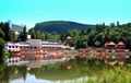 Sovata resort near the Bear Lake in Romania with reflections in the water
