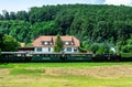 SOVATA, ROMANIA - Jul 17, 2020: The narrow gauge train with tourists from Sovata resort